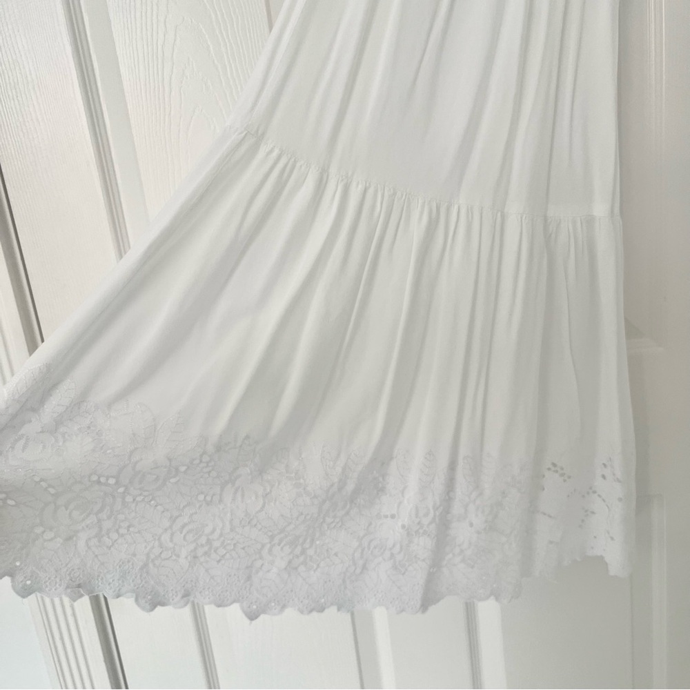 SIM & SAM White Tiered Eyelet Midi Skirt XS - Picture 5 of 8